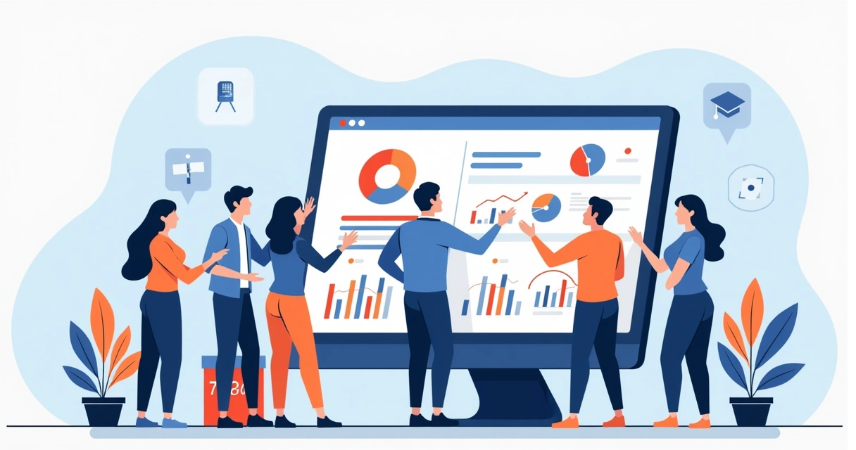 Equipe analisando gráficos de indicadores de campanha 