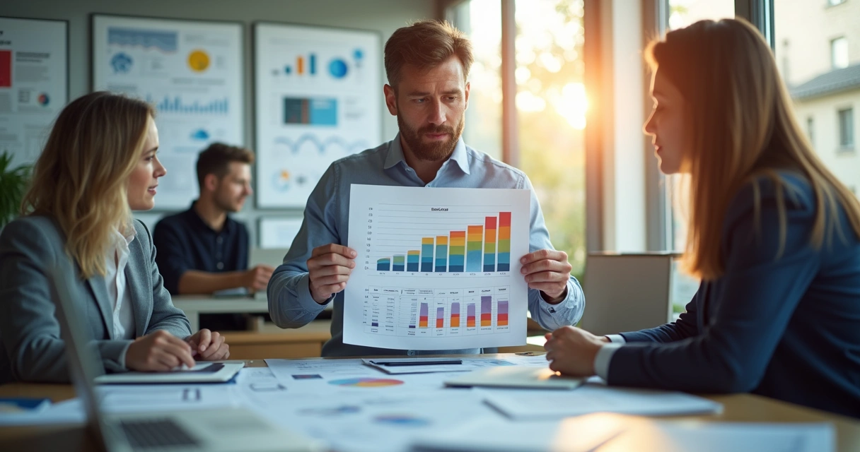 Gestor analisa relatório de indicadores financeiros 