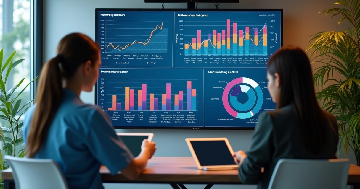 Gráficos digitais acompanhando indicadores de campanhas em clínica 