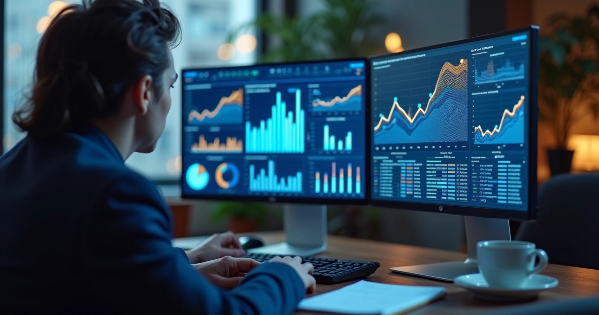 Profissional analisando indicadores de vendas no computador 