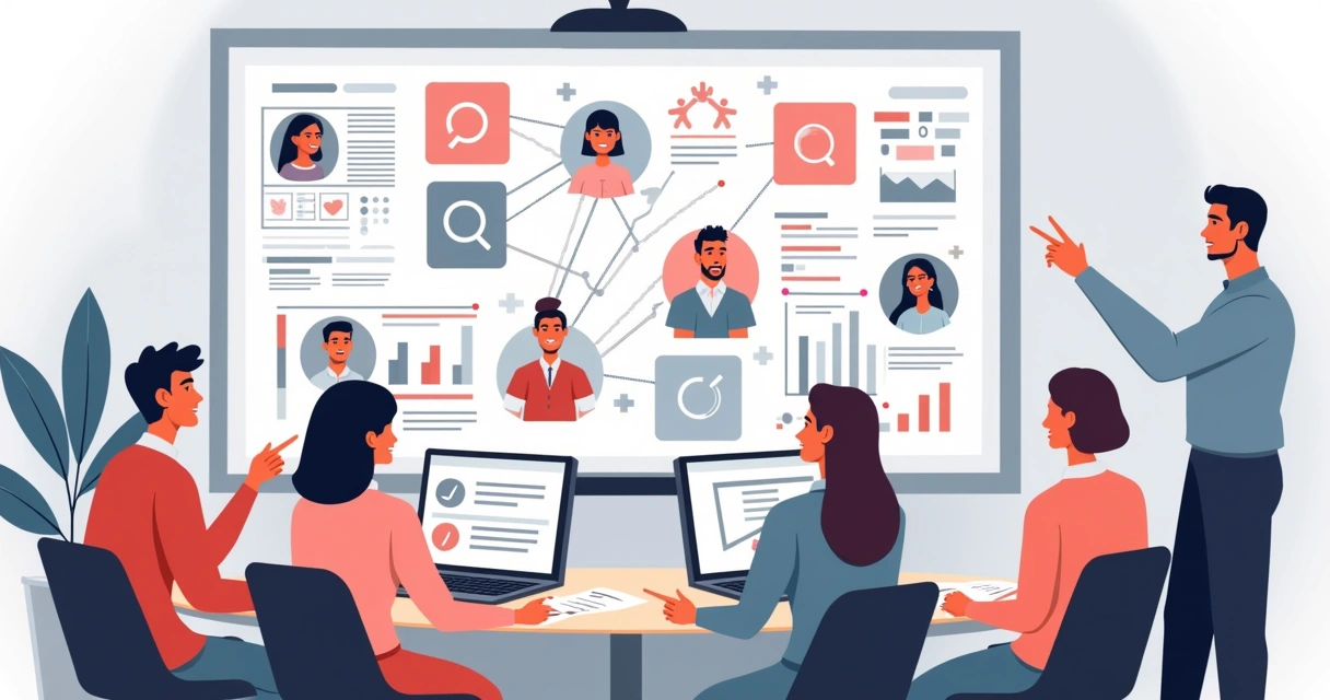 Equipes de marketing analisando perfis de influenciadores para encontrar o mais alinhado com a marca