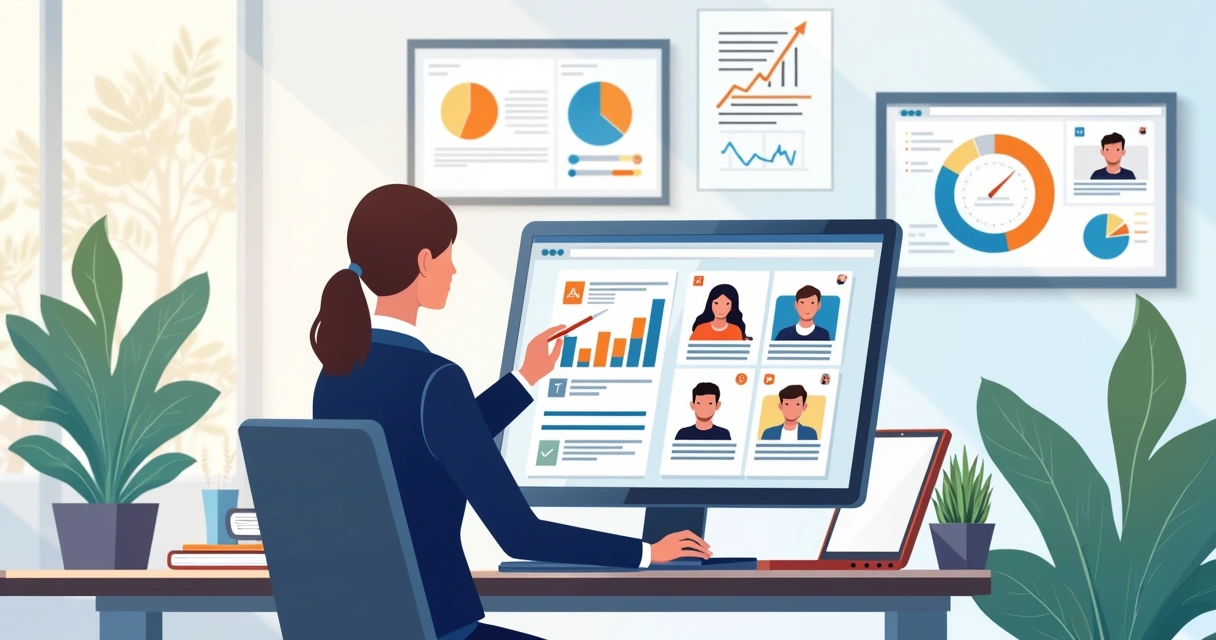 Especialista analisando perfis de influenciadores no computador 