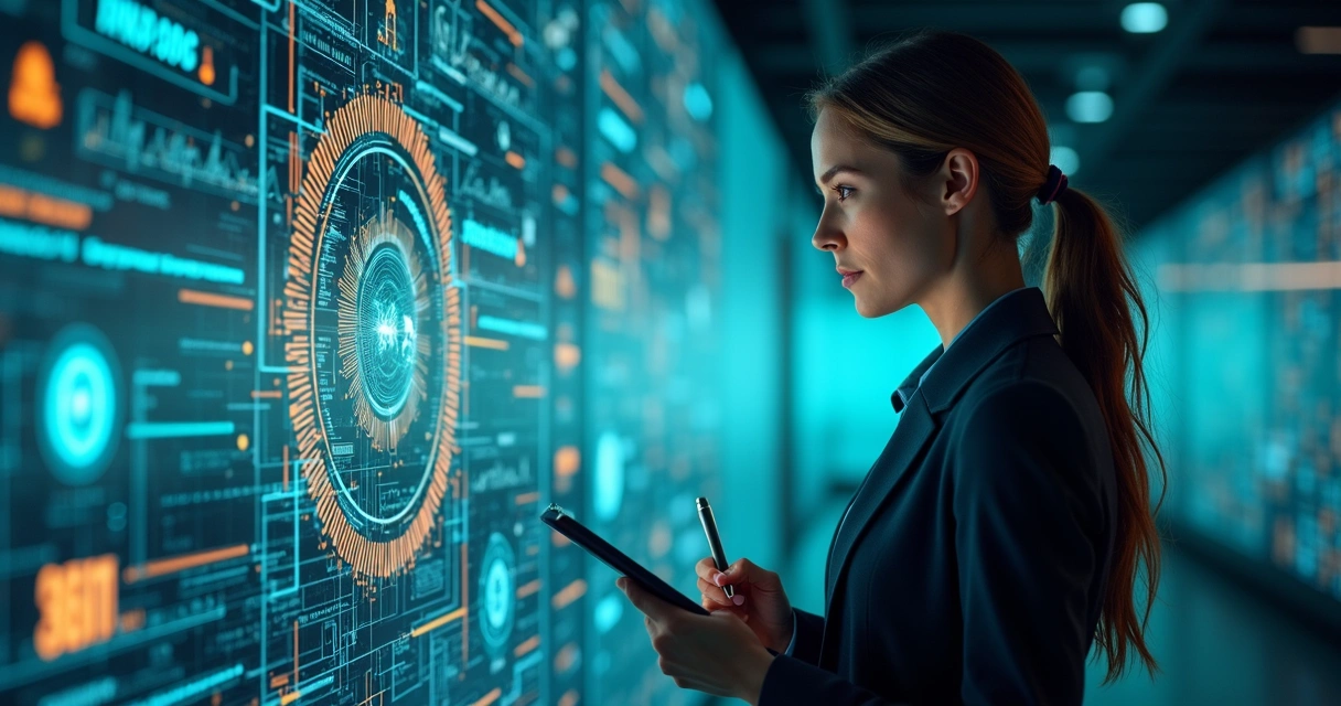 Pessoa analisando dados com inteligência artificial em tela digital 