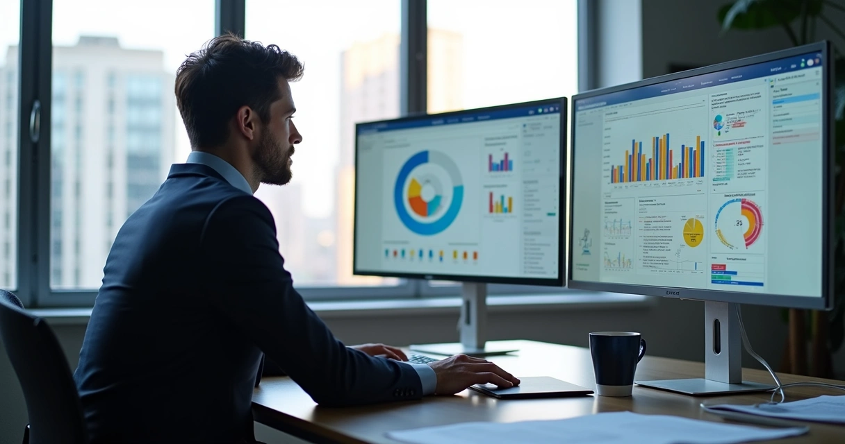 Profissional analisando interações de clientes em computador 