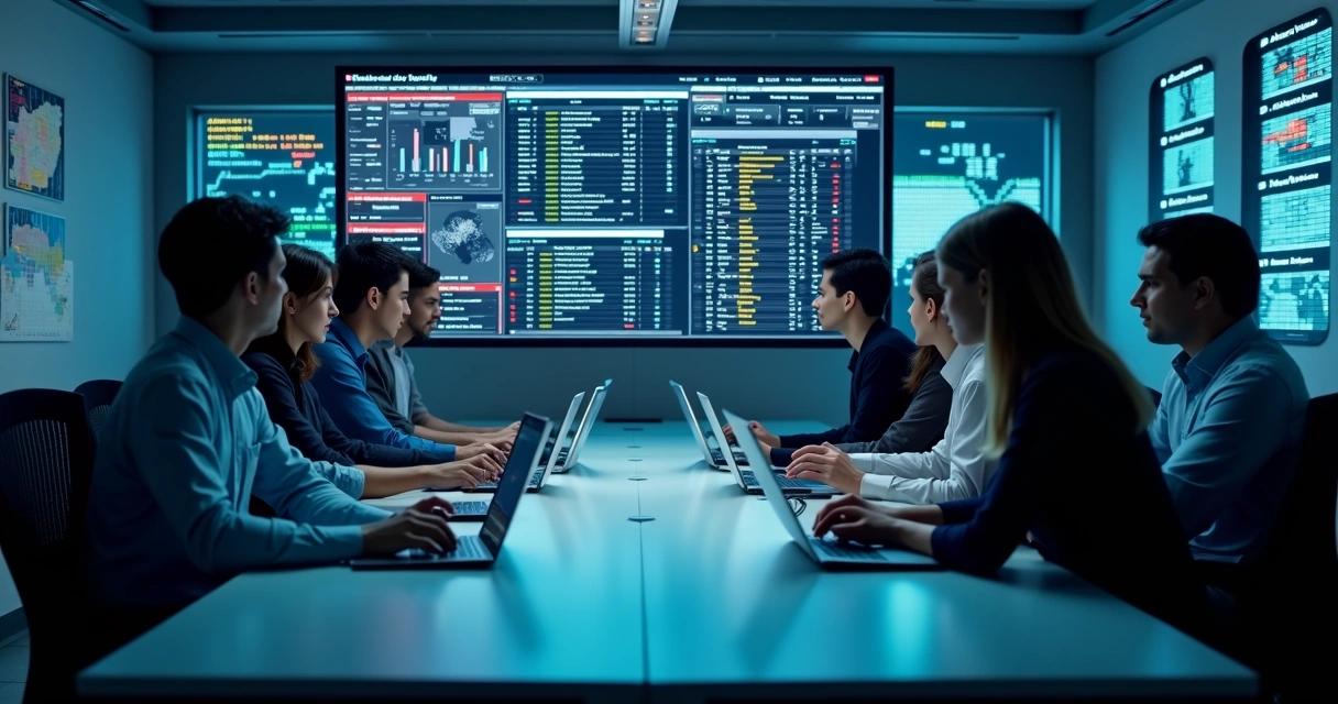 Equipe realizando análise interna de vulnerabilidades em computadores 