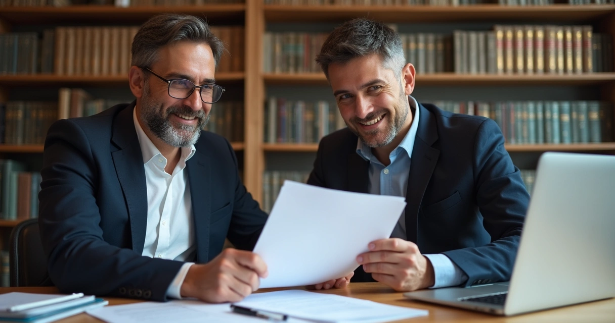 Advogado analisando processo de registro de marca ao lado de um cliente 
