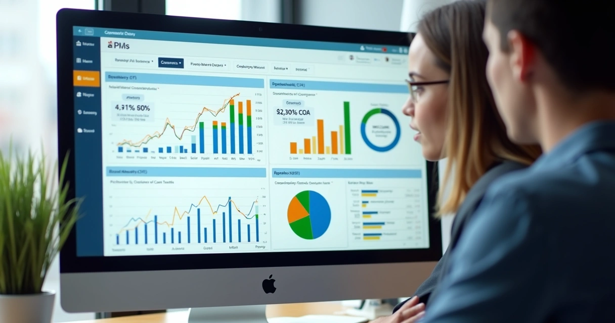 Dashboard mostrando análise de KPIs comerciais 