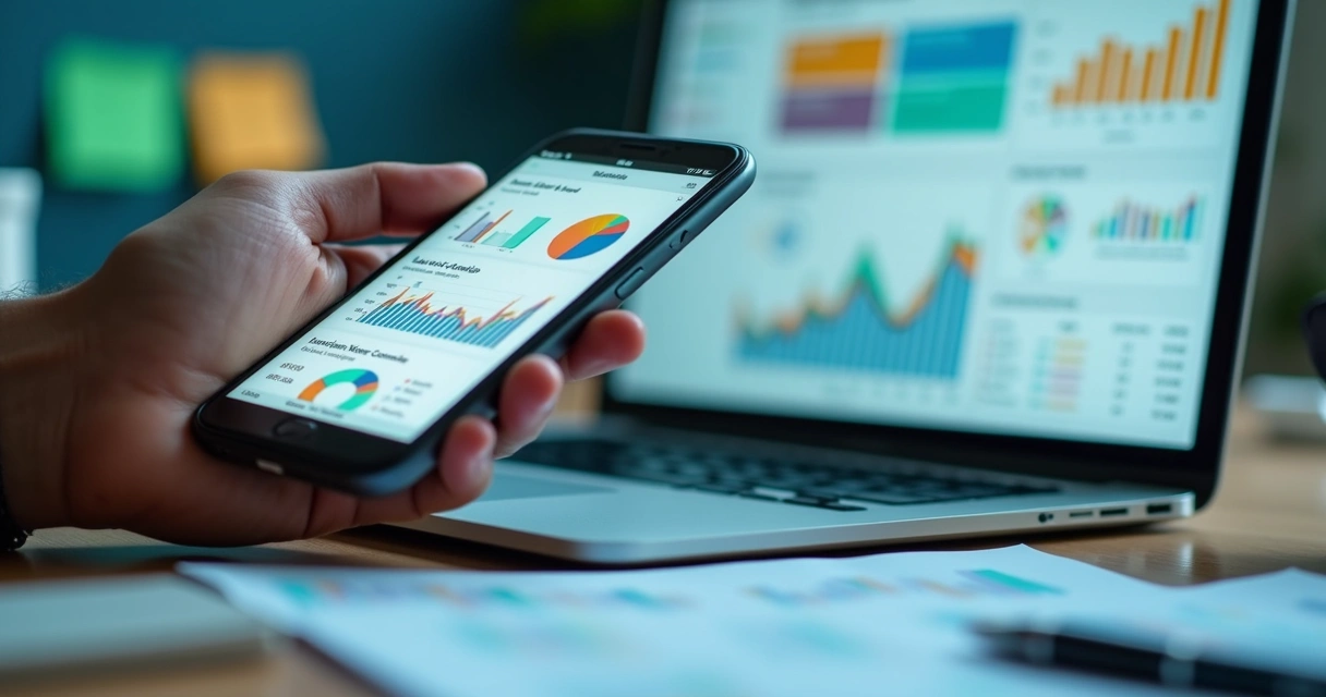 Dashboard de KPIs de marketing digital em notebook 