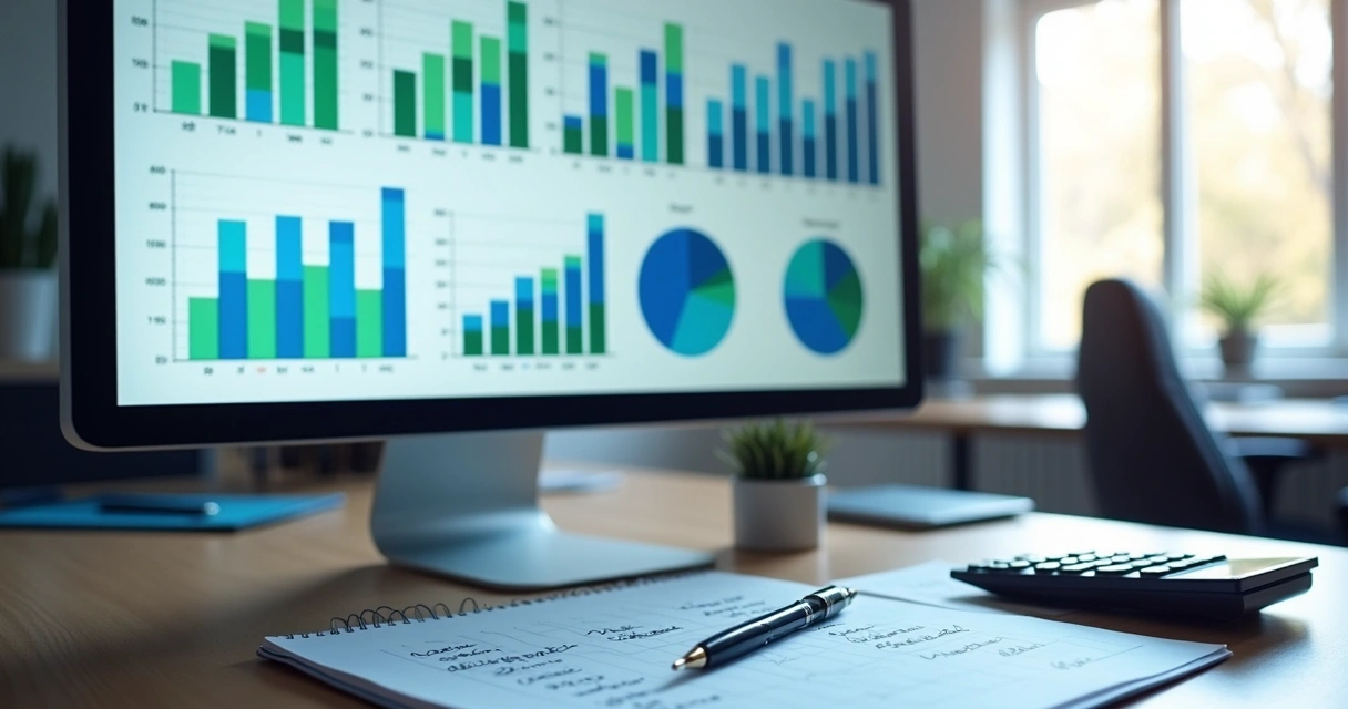 Tela com gráficos e KPIs de marketing de escritório contábil 