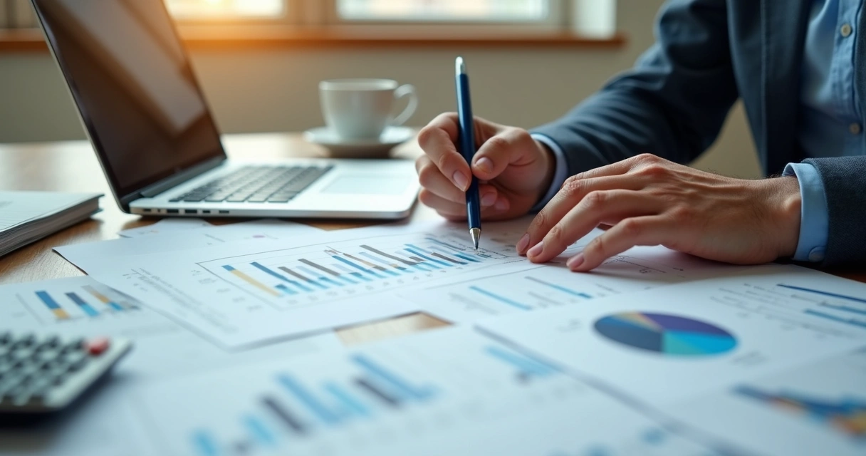 Gestor analisando planilha de indicadores no computador 
