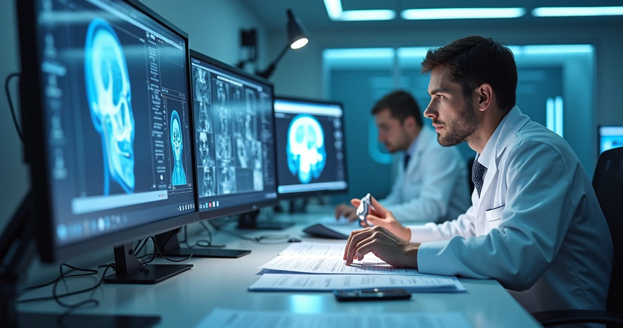 Perito analisando imagens digitais em laboratório forense 