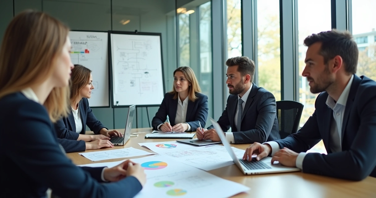 Equipe multidisciplinar analisando laudo de engenharia em sala de reunião 