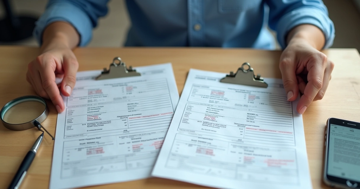 Pessoa analisando dois laudos de vistoria imobiliária lado a lado