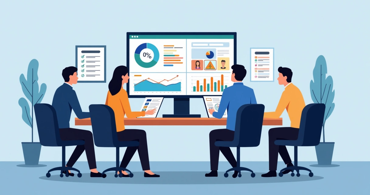 Equipe de vendas analisando juntos uma tela de lead scoring e decidindo prioridades