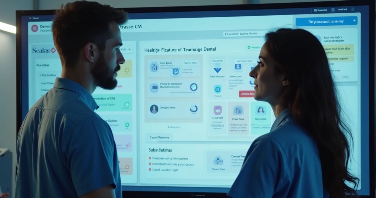 Equipe analisando leads qualificados de clínica odontológica em CRM 