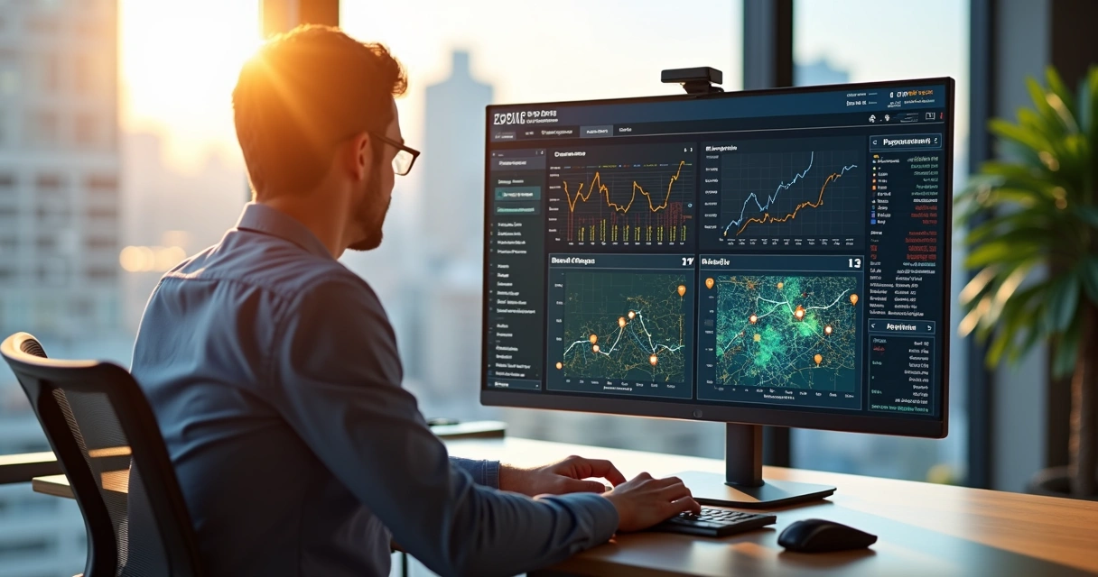 Pessoa analisando tela com anúncios de imóveis em leilão lado a lado com comparativo de valor de mercado