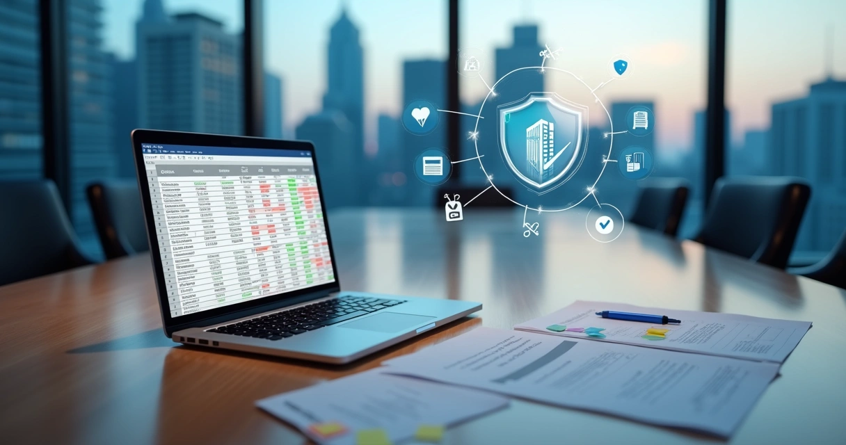 Gestor analisando lista de contatos corporativos com selo de conformidade de dados 