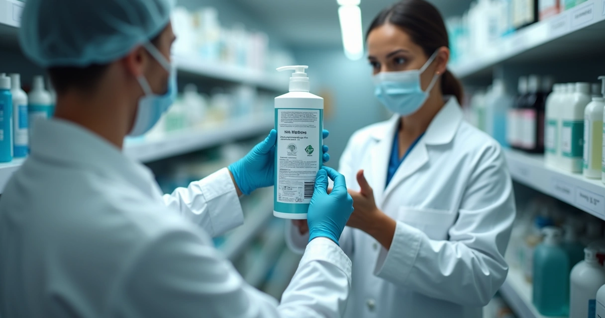 Profissional de farmácia analisando lote de produto