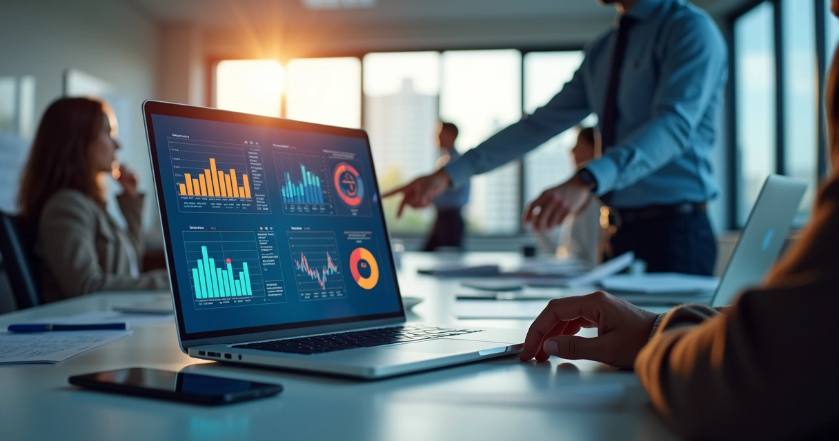 Tela de computador mostrando análise de machine learning em empresa. 