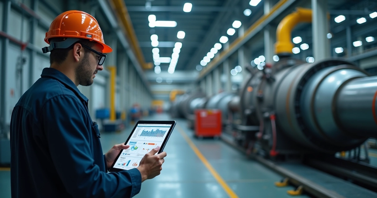 Profissional analisando dados de manutenção em tablet