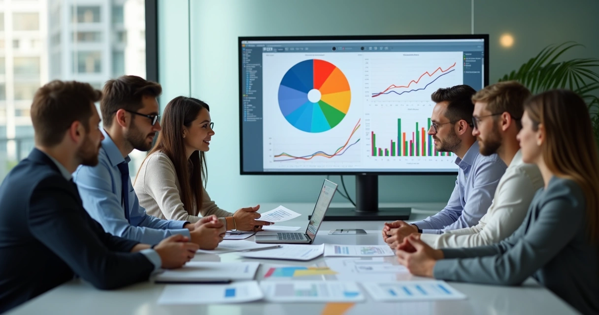 Análise de mercado B2B em uma sala de reunião 