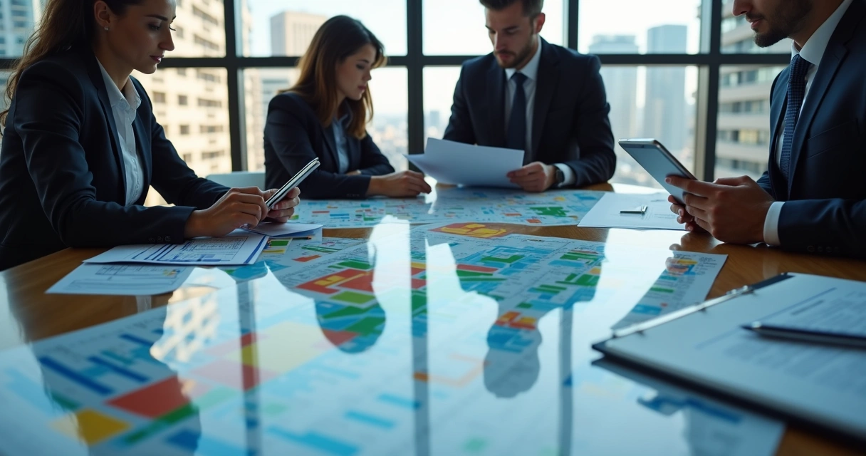 Gráfico colorido analisando dados geográficos e mapas de potencial de mercado