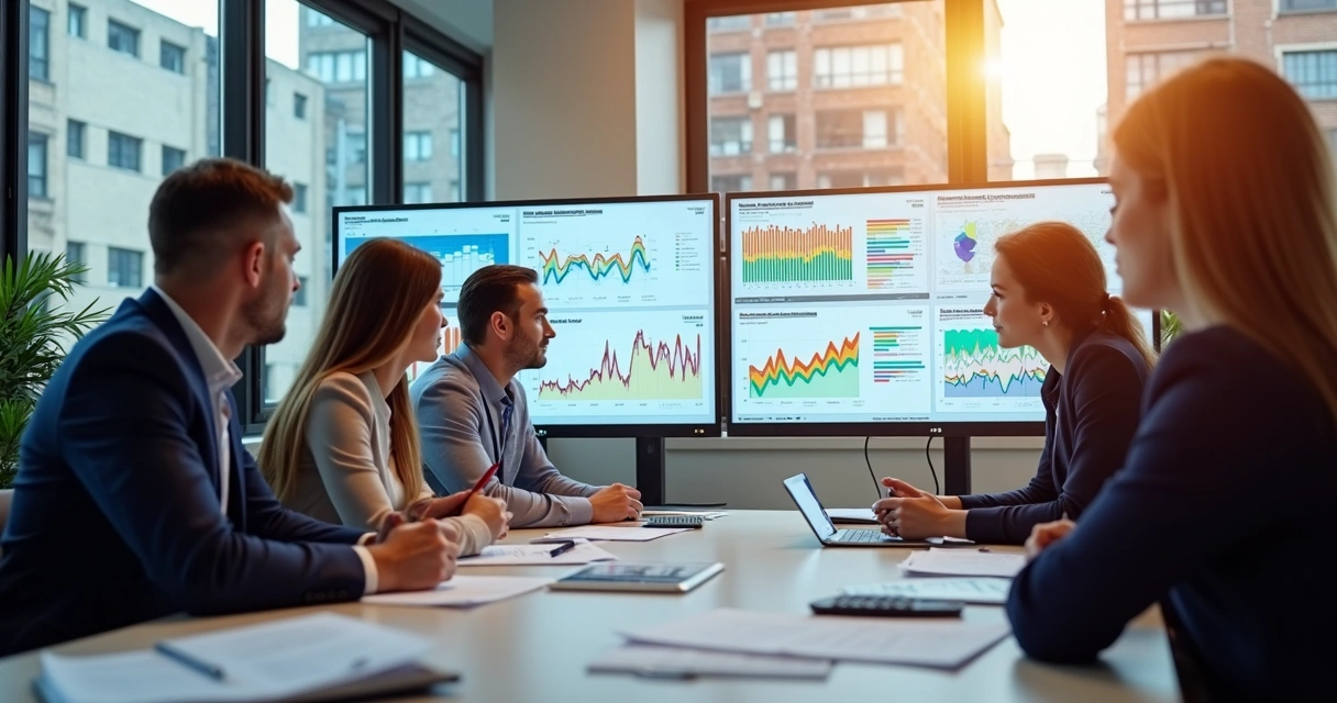 Análise de gráficos do mercado imobiliário em tela de computador 