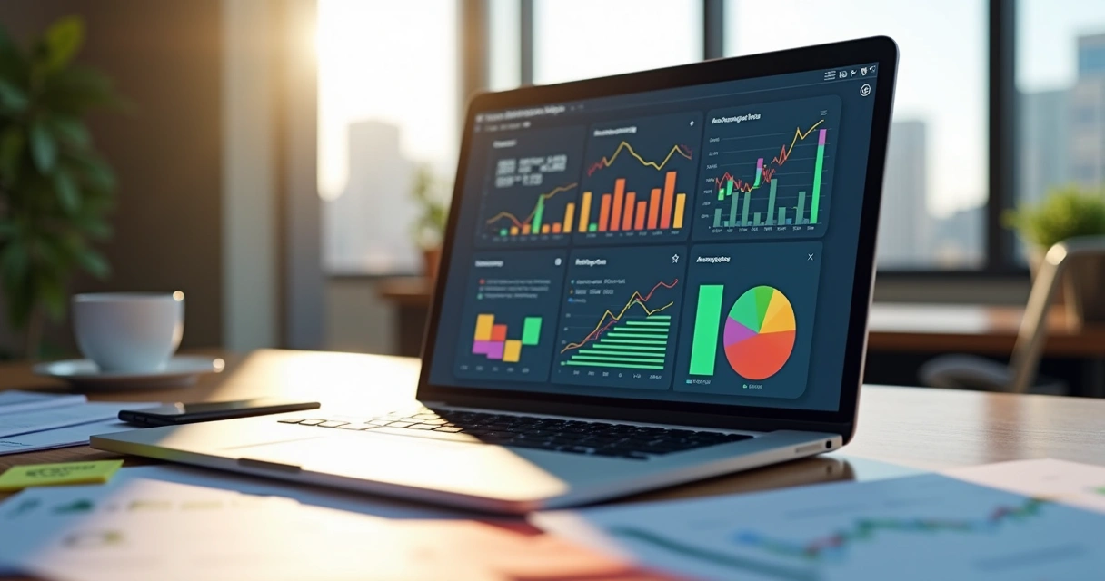 Gráfico colorido representando análise de mercado em tela de computador 