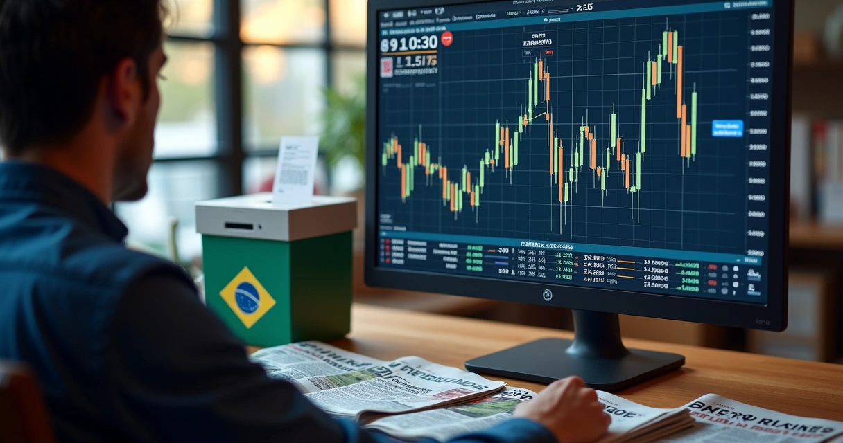 Análise de gráfico de urnas eletrônicas e telas com cotações