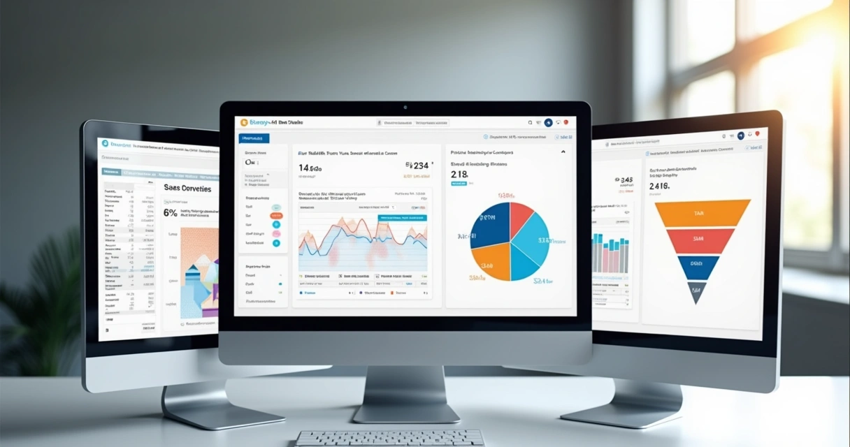 Dashboard representando análise de mercado SaaS, com gráficos de pizza para TAM, SAM e SOM 