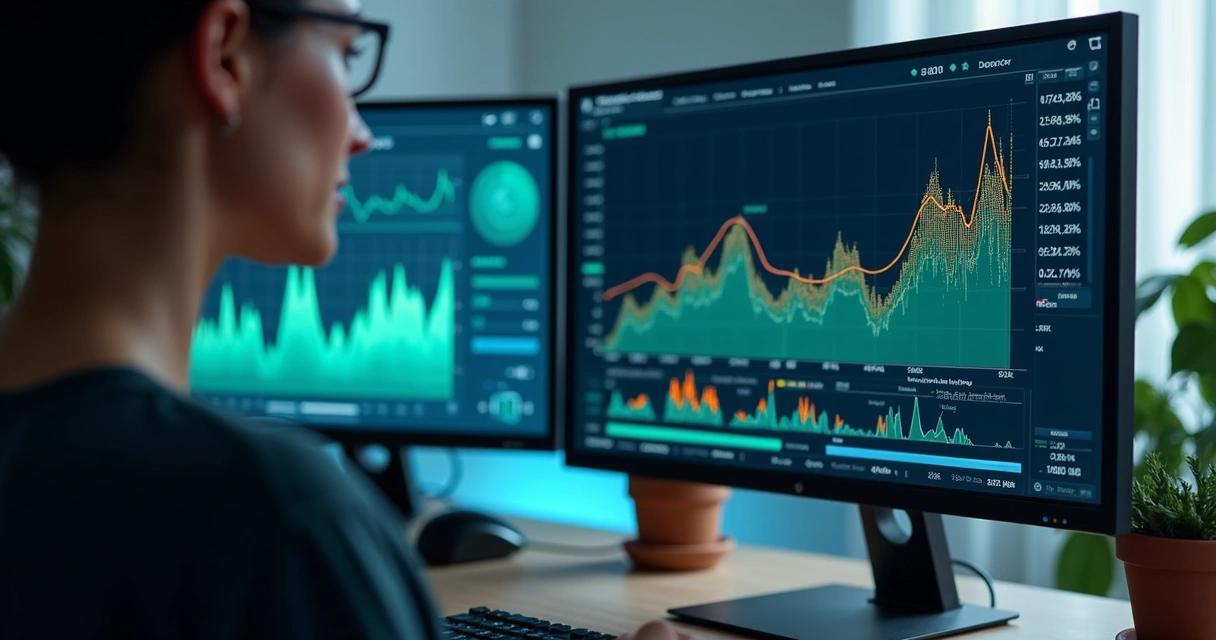 Monitor mostra gráficos de métricas de conteúdo digital 