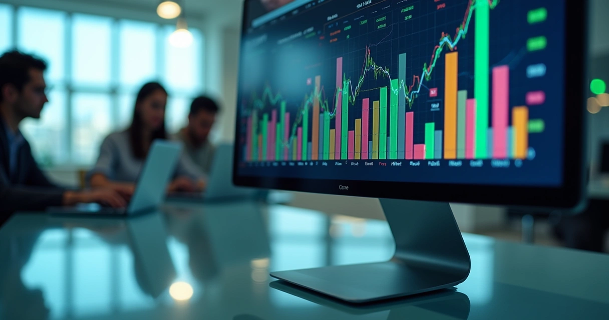 Painel de métricas financeiras e marketing digital com gráficos coloridos 