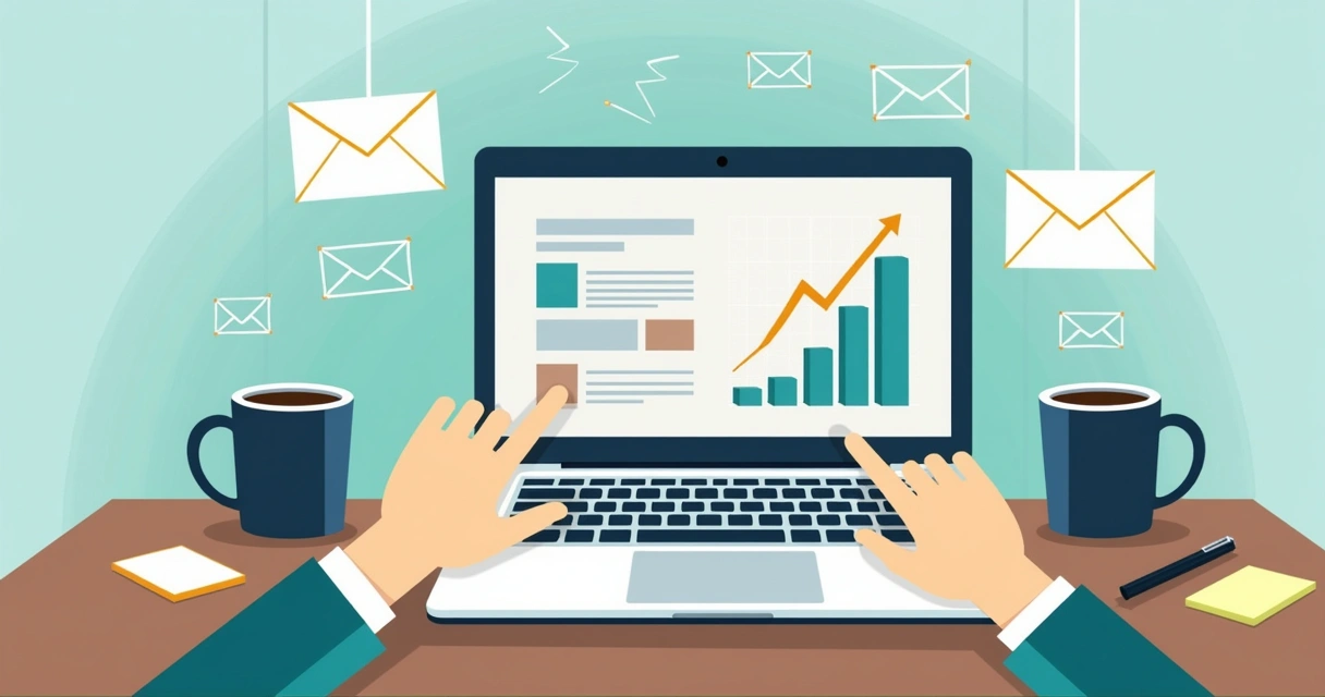 Análise de métricas de e-mail marketing sindical em notebook