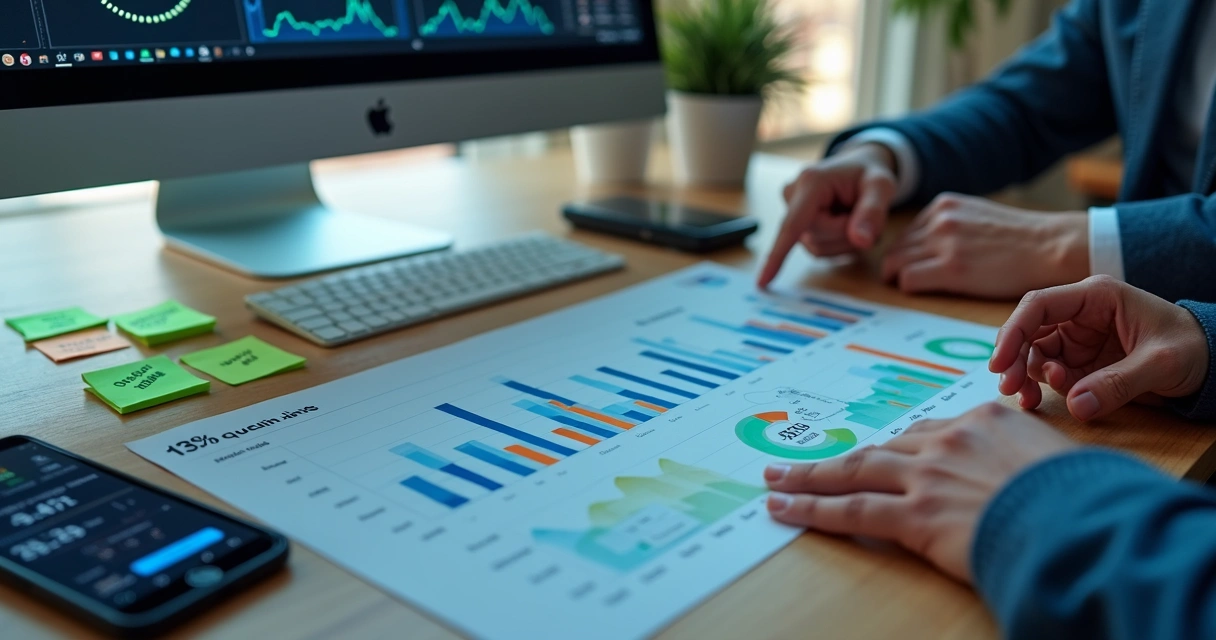 Gráficos de métricas de engajamento em tela de computador 