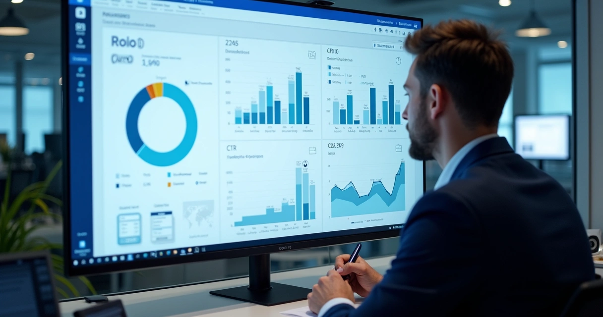 Dashboard de análise de métricas do Facebook Ads com gráficos de ROI e conversões 