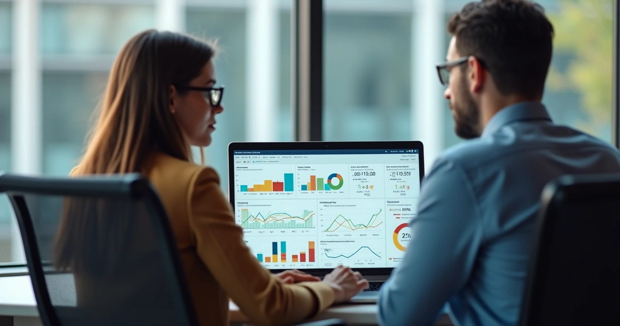 Dashboard com métricas de funil de vendas e taxas de conversão em tela de computador 
