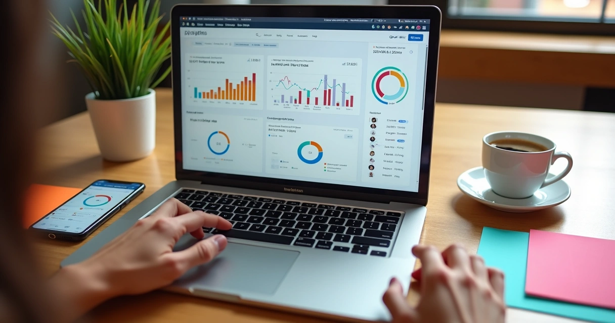 Pessoa analisando gráficos digitais em tela com representação de métricas Instagram 