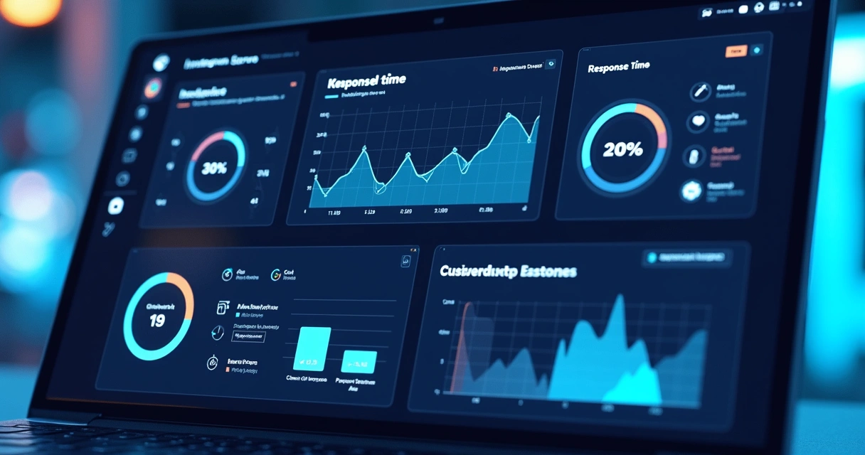 Painel digital com gráficos de métricas do Instagram Direct em destaque 