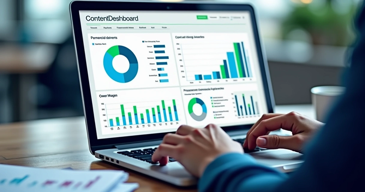 Painel digital com gráficos e métricas de conteúdo online 