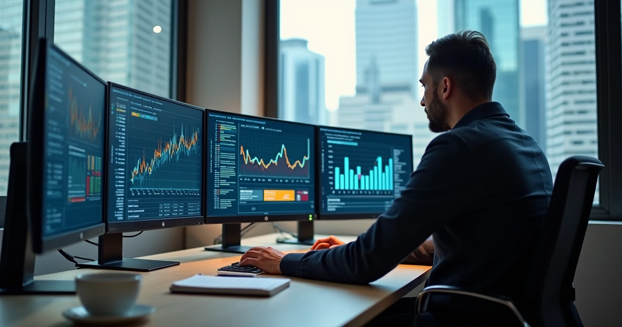 Profissional analisando métricas de marketing digital 