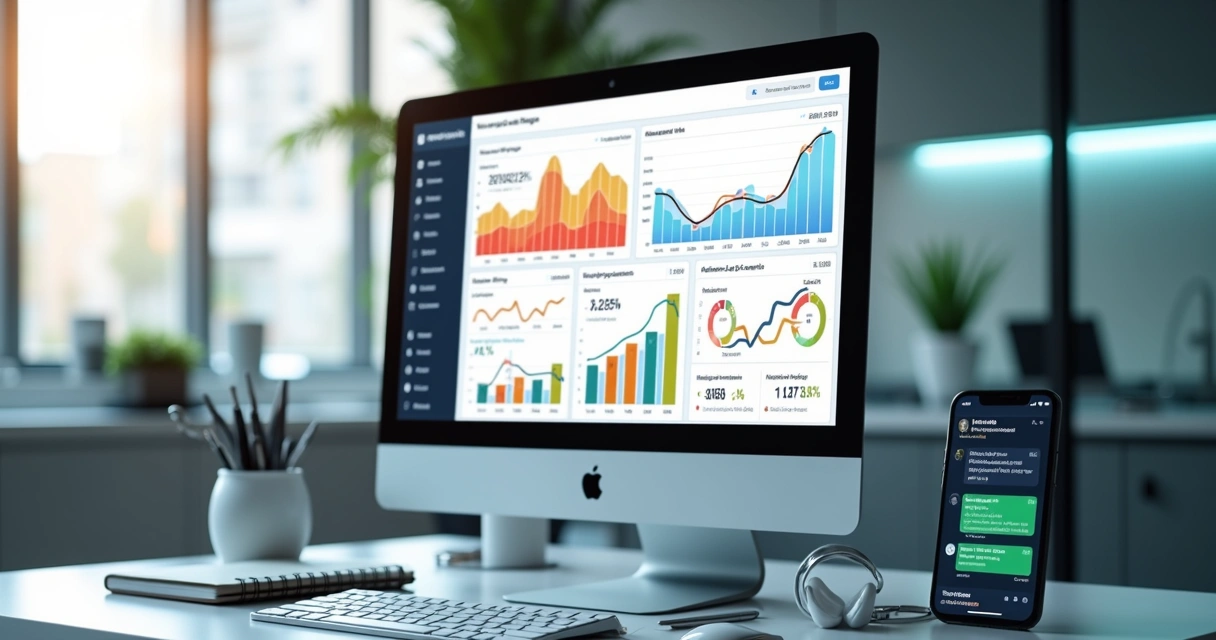 Análise detalhada de métricas de marketing digital para clínicas odontológicas com gráficos e dados em tela de computador moderno 