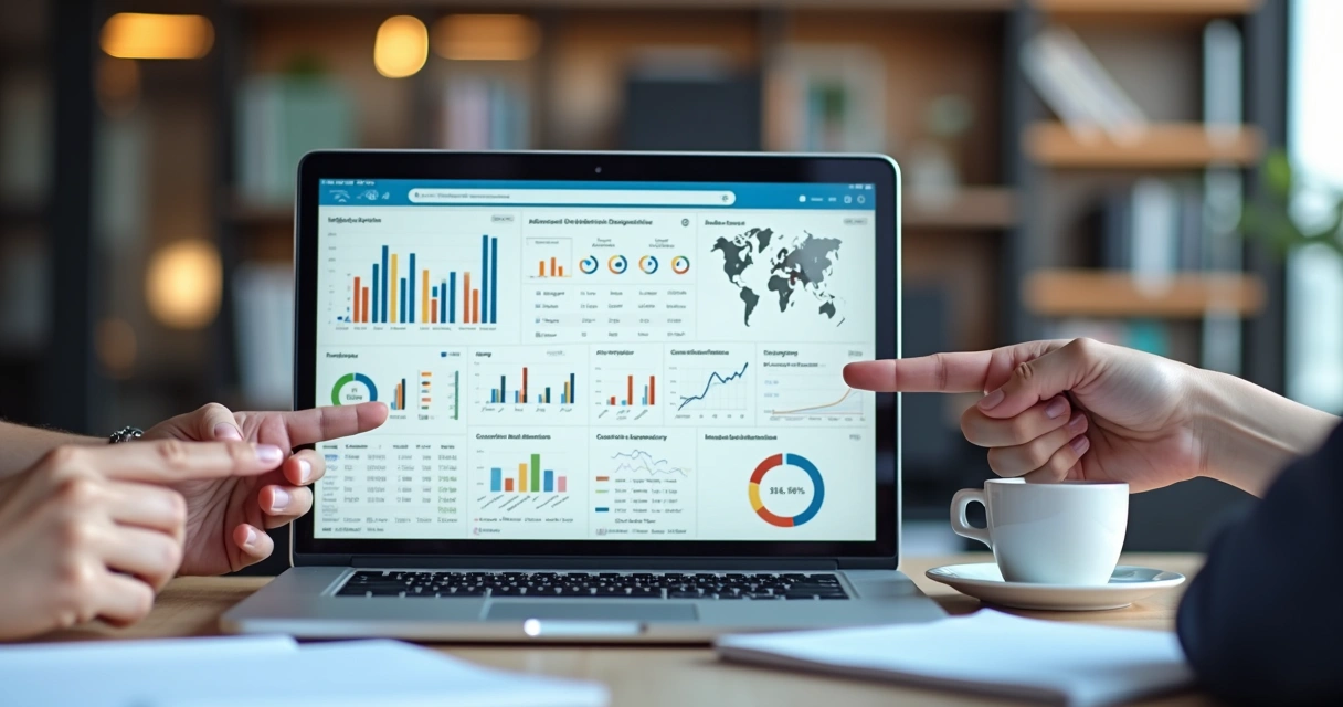 Gráfico detalhado de métricas avançadas em marketplace na tela de um notebook