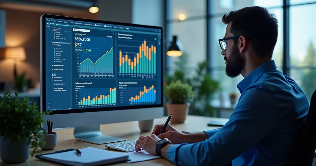 Profissional analisando métricas de campanha em tela com gráficos de CPA