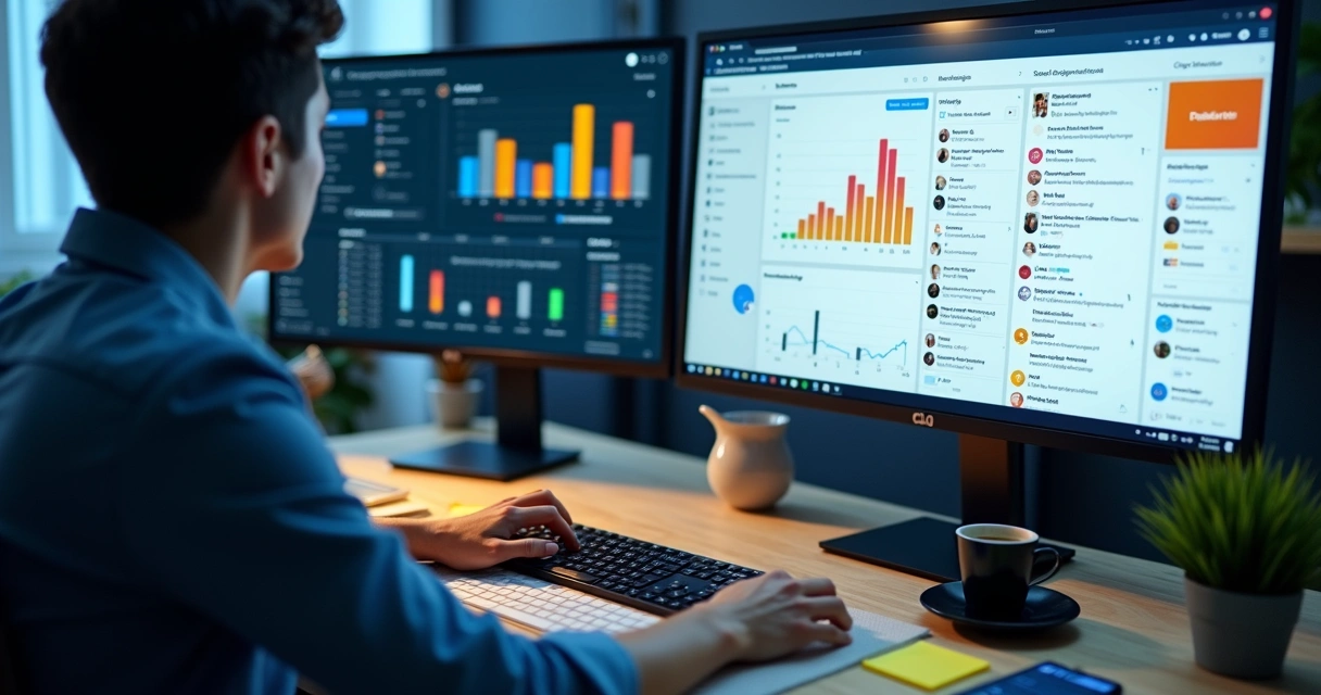 Gráficos de métricas em redes sociais na tela de computador 