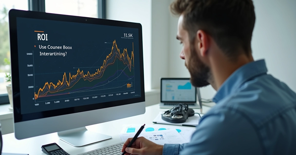 Profissional analisando gráfico de ROI em tela de computador
