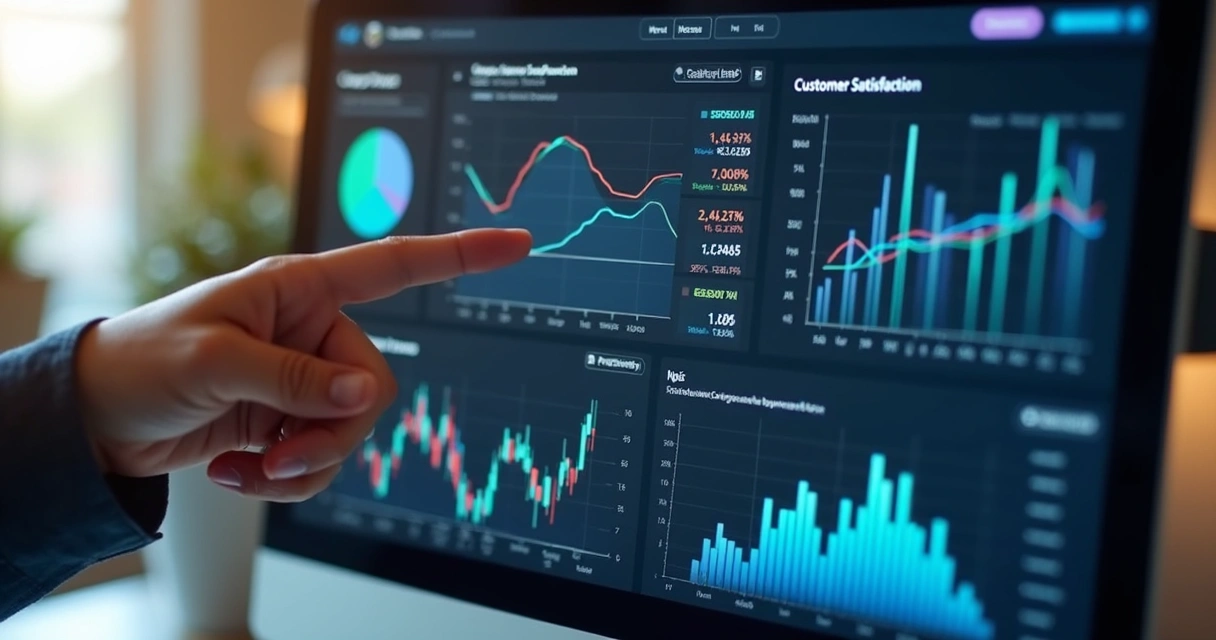 Painel de métricas de atendimento ao cliente exibindo nível de satisfação. 