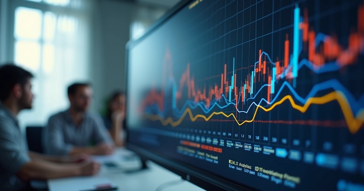 Análise de métricas de site com gráficos coloridos numa tela de computador 