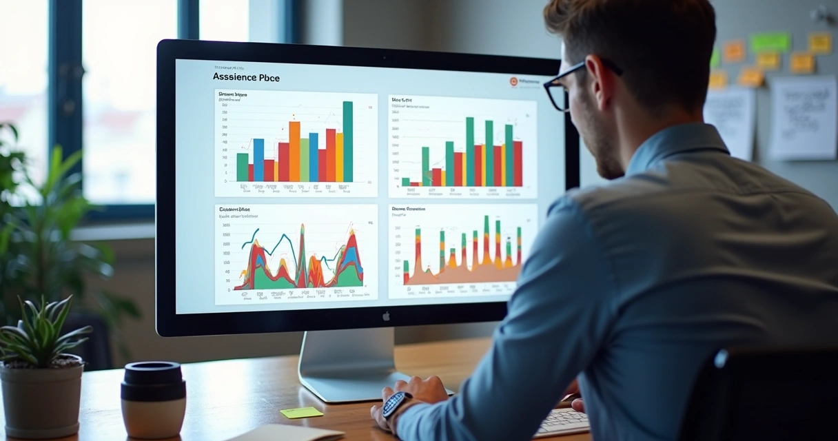 Profissional analisando gráficos de métricas de satisfação do cliente