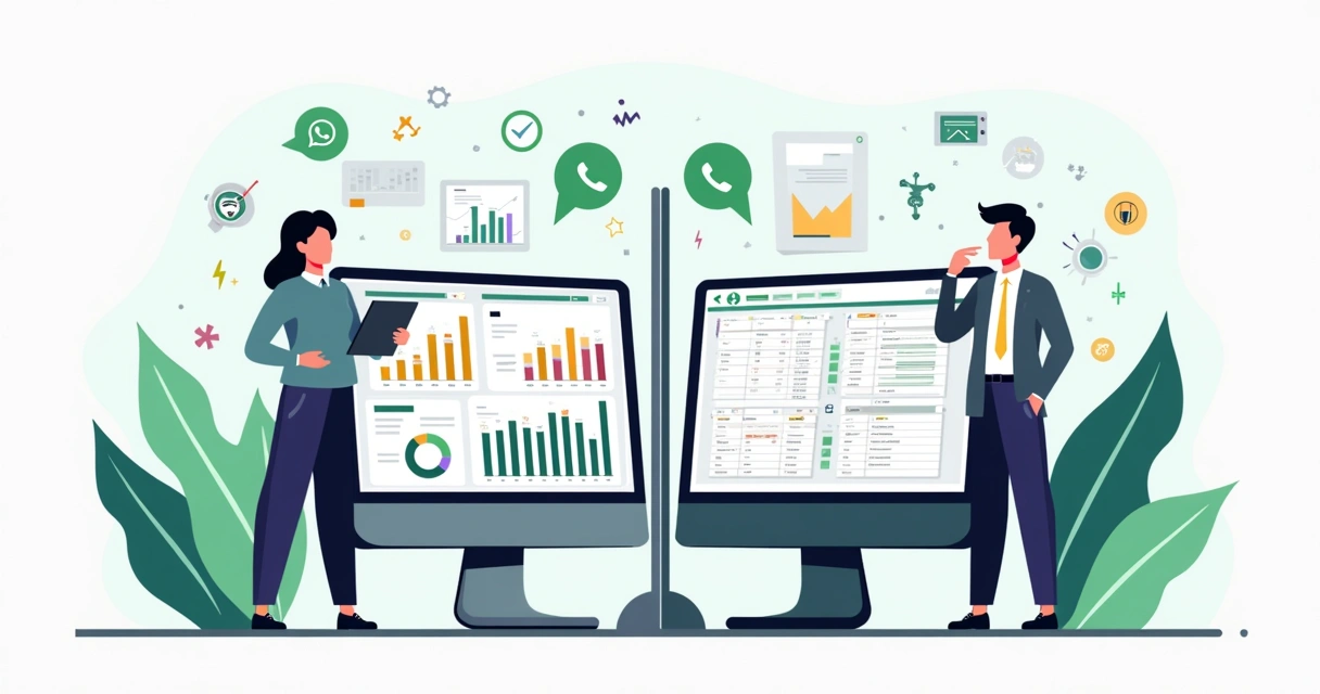Comparação visual entre software de métricas de WhatsApp e planilha avançada 