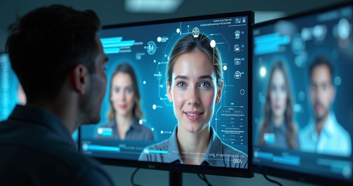 Interface de IA com análise facial de espectadores assistindo vídeo 